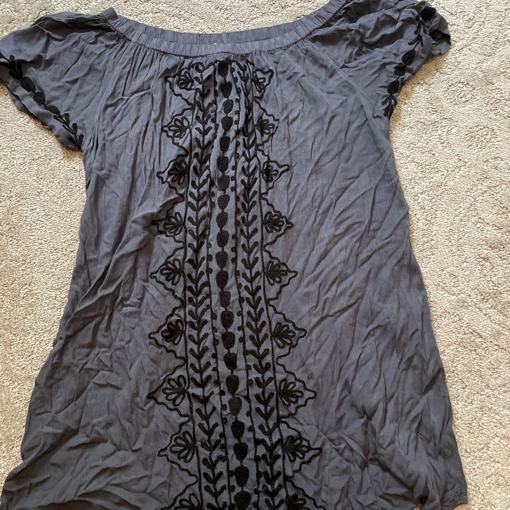 Grey coverup with black embroidery
